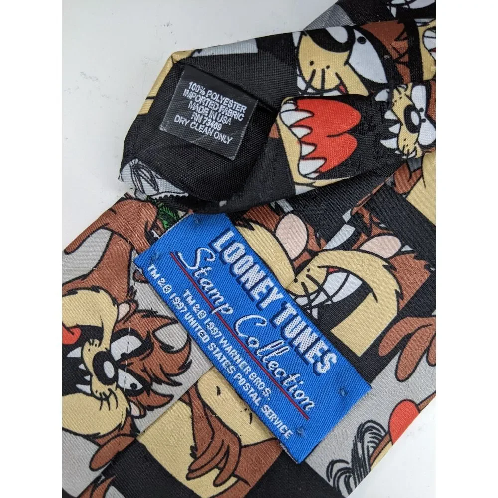Vintage‎ 1997 Looney Tunes Stamp Collection Neck Tie Taz And Buggs Bunny